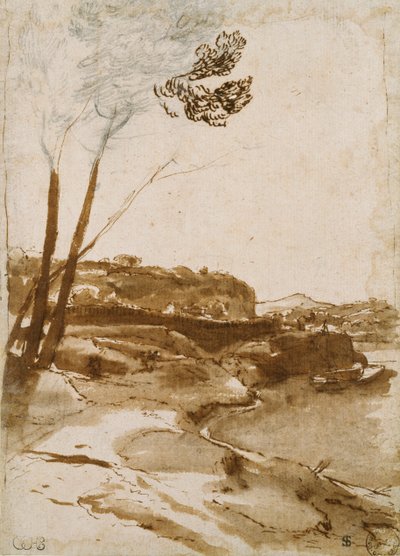 テヴェレ川沿いの道、c1635-1640 作： Claude Lorrain