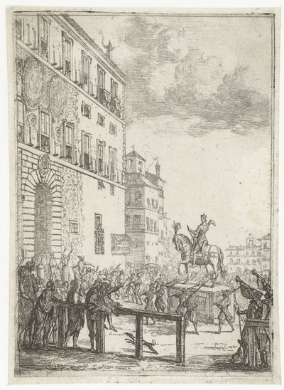 神聖ローマ帝国皇帝の騎馬像 Le Statue equestre du roi des romains 新しく選出された神聖ローマ帝国の皇帝を祝う花火と祝祭 (シリーズ タイトル) 作： Claude Lorrain