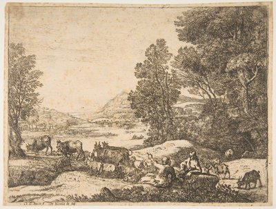 ある風景の中で会話する羊飼いと羊飼いの女, ca. 1651年。 作： Claude Lorrain