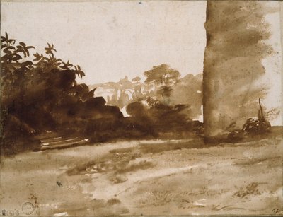 右側に壁のある植え込みのビュー、c1640 作： Claude Lorrain