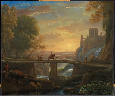 チボリの想像図のある風景、1642年（銅に油彩） 作： Claude Lorrain