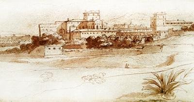 イタリアの小さな町の眺め、1630年頃（ペンとウォッシュ） 作： Claude Lorrain