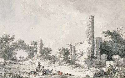 アグリジェントのカストルとポルックス神殿の遺跡、アーティストがスケッチ 作： Claude Louis Chatelet