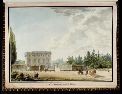 リチャード・ミケ（1728-94）によるプチトリアノン宮殿からの入り口からの城の眺め 作： Claude Louis Chatelet