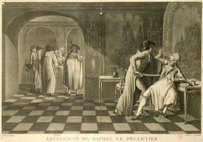 1793年1月20日、ルイ=ミシェル副大統領の暗殺、ルペルティエドサンファルゴー 作： Claude Louis Desrais