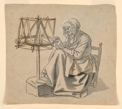 素描《紡ぐ老女》1810-30年 作： Claude Louis Desrais