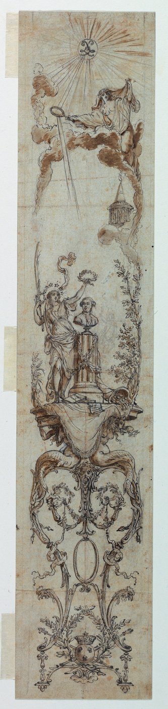 ドローイング、フォーチュンとジャック・ネッケルの描かれたパネルのデザイン、1788-90年 作： Claude Louis Desrais