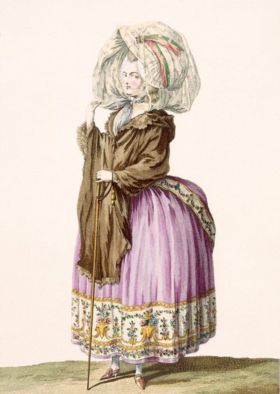 ポワノワーズ、ヴォイサードによって彫刻された、「Galeries des Modes et Costumes Francais」のプレートno.84、c.1778-87 99：衣類。伝統的なドレス;伝統的な衣装;ファッション;図; c 作： Claude Louis Desrais