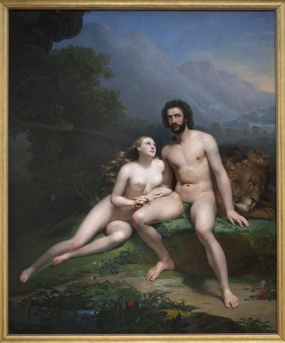 アダムとイヴクロード・マリー・デュビュフ（1790-1864）の絵画、油彩・キャンバス 作： Claude Marie Dubufe