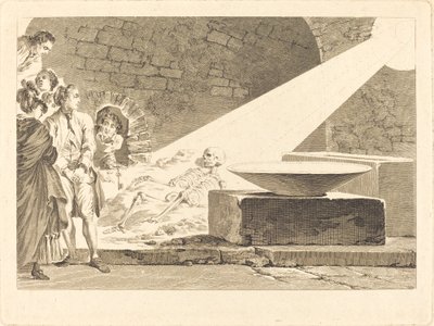 フラゴナールとベルジェレットと妻がポンペイの墓を訪れている 作： Claude Mathieu Fessard after Jean Honoré Fragonard