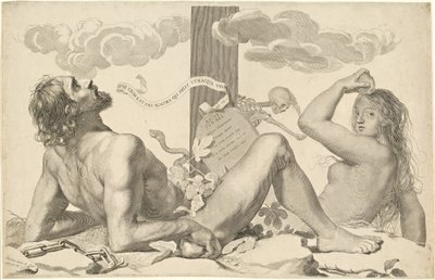 十字架のふもとのアダムとイブ 作： Claude Mellan