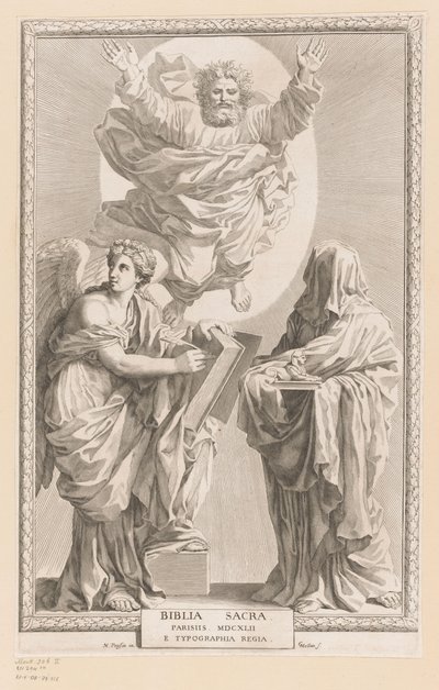 歴史と予言を擬人化した神 タイトル ページ: Biblia Sacra、1642 年 作： Claude Mellan