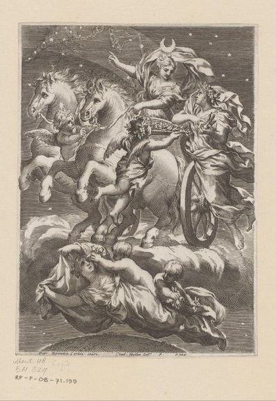 戦車に乗った月の擬人化 タイトルページ: Giovanni Battista Ferrari, De Florum cultura libri IV, 1633 作： Claude Mellan