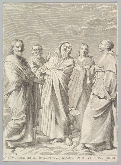 Sts。アン、ジョセフ、ヨアヒム、バーナード、ジョン、処女の伝道者の親族、1648年。 作： Claude Mellan