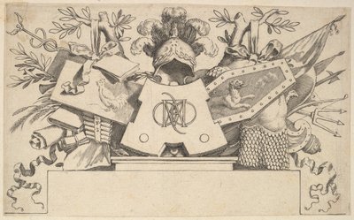 レオナルドの文字を含むモノグラムのトロフィー、1651年。 作： Claude Mellan