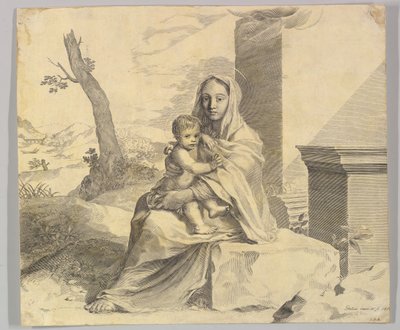 岩の上に座る聖母子 廃墟の聖母子、1659年。 作： Claude Mellan