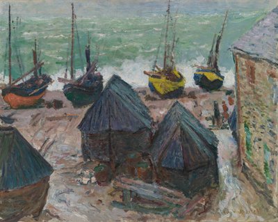エトルタのビーチのボート 作： Claude Monet