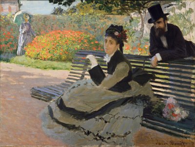 ガーデンベンチのカミーユ・モネ 作： Claude Monet