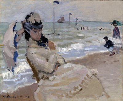トルヴィルのビーチのカミーユ 作： Claude Monet
