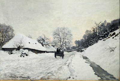 オンフルールの雪の下の道、カート（油彩・キャンバス 作： Claude Monet