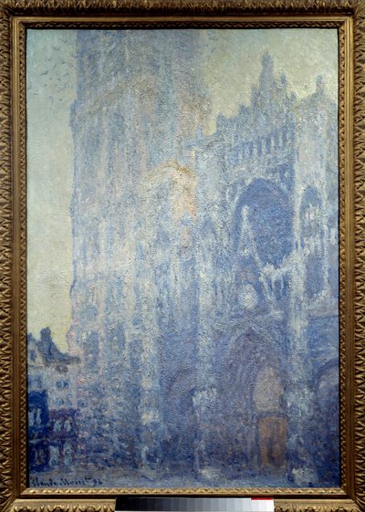 ルーアンのノートルダム大聖堂、門扉とサン・ロマンの塔、朝の効果、白のハーモニー 絵画：クロード・モネ（1840-1926）1893年日。1,06x0,73 m Paris, musee d