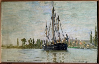 ルーアン付近で錨を降ろしているフランスのシャスマリー（Chasse-Maree） クロード・モネ（1840-1926）の絵画 1871年日。0,48x0,75 m Paris, musee d