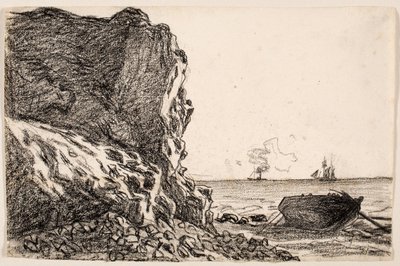 崖と海、サント＝アドレッセ、1864年頃（象牙の敷紙に黒チョーク） 作： Claude Monet