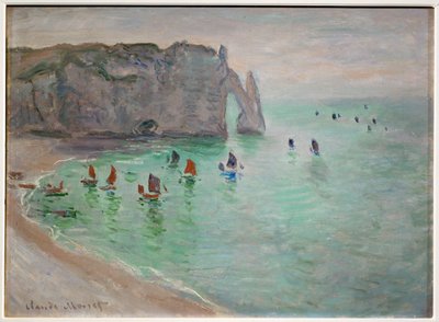 エトレタ、ポルト・ダヴァル：港を出る漁船（油彩・キャンバス） 作： Claude Monet