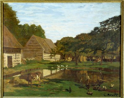 ノルマンディー地方（Pays de Caux）の農場の庭。クロード・モネ（1840-1926）の作品 作： Claude Monet