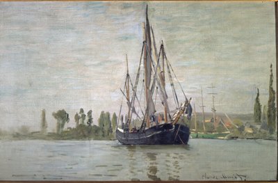 停泊中のフランスのチェイスマリー（ルーアン近郊） - 油彩・キャンバス 作： Claude Monet