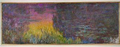 柳のない睡蓮の池、夕日 作： Claude Monet
