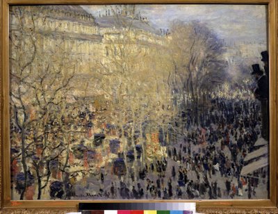 「Le boulevard des Capucines」パリのオペラ地区の通行人や交通の群れ。 クロード・モネ (1840-1926) の絵画。 キャンバスに油彩。 印象派。 1873. Dim. 61x80 cm プーシキン美術館、モスクワ 作： Claude Monet