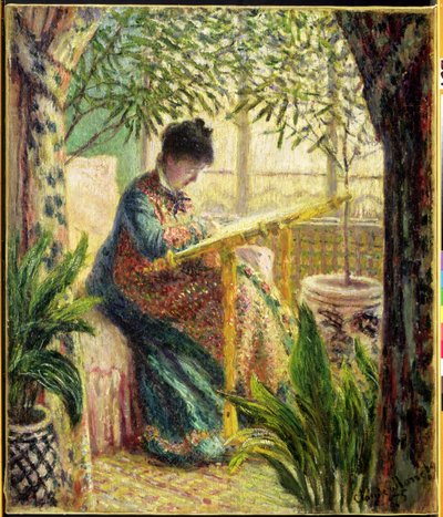 マダムモネ刺繍（カミーユオメティエ）1875 作： Claude Monet