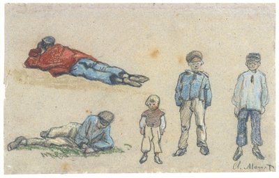 モネ - 5人の少年の習作 1864年頃 F II 142 (PK) 作： クロード・モネ