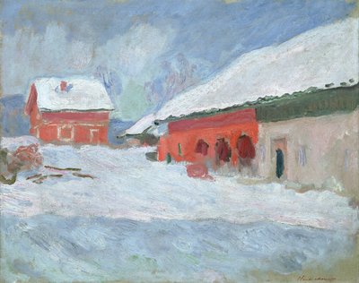 ノルウェー、ビョルネゴールの赤い家、1895 作： Claude Monet