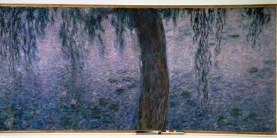 トリプティク柳のある明るい朝のニンファ（右）。クロード・モネ（1840-1926）の絵画 1914-1926年 薄暗い。2 x 4.25 m. Paris.オランジュリー美術館 作： Claude Monet