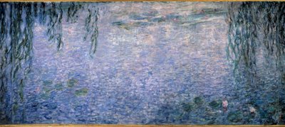 ニュンフェアス、柳のある澄んだ朝 トリプティク中央部分クロード・モネ（1840-1926）の絵画 1914-1926年 薄暗い。2 x 4.25 m. パリオランジュリー美術館 作： Claude Monet