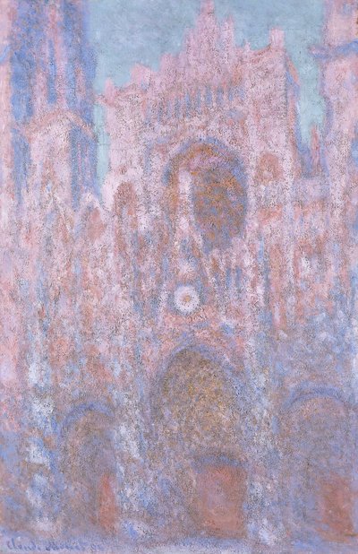 「ルーアン大聖堂：灰色とピンクの沈む夕日の交響曲」、1892-94 作： Claude Monet