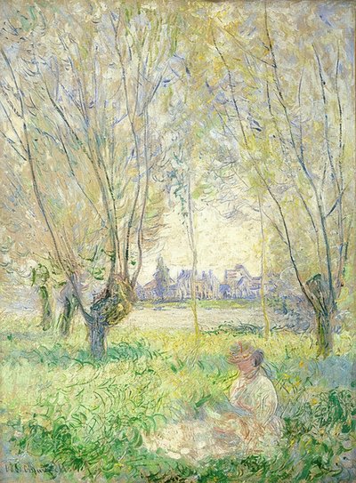 柳の中に座っている女性。 1880 作： Claude Monet