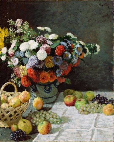 花と果実のある静物、1869 作： Claude Monet