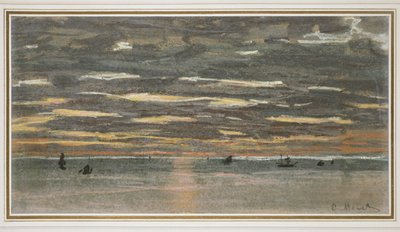 海の夕日、1865-1870（バフ紙にパステル） 作： Claude Monet