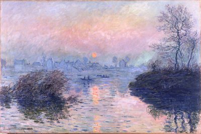ラバクールのセーヌ川に沈む夕日、冬の効果 作： Claude Monet