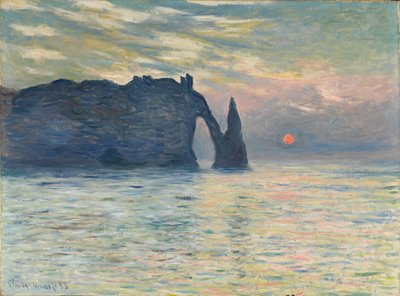 崖、エトルタ、日没、1882-1883 作： Claude Monet