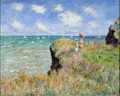 崖っぷちを歩く、プールヴィル 作： Claude Monet