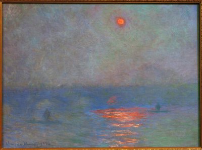 ウォータールーブリッジ、霧の中の太陽（ゾンネイムネベル） 作： Claude Monet