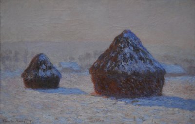 小麦の山、雪の影響、朝、1891 作： Claude Monet