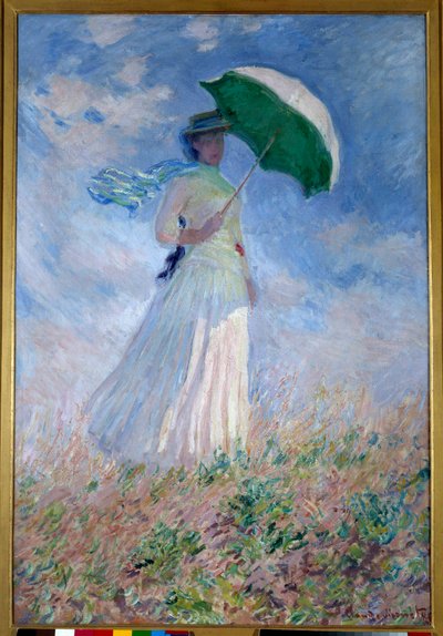 右を向いた日傘をさす女性 作： Claude Monet