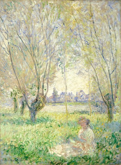 柳の下に座っている女性 作： Claude Monet