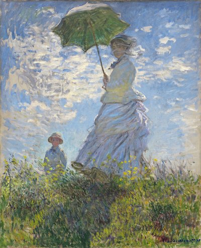散歩、日傘をさす女-モネ夫人と息子 作： Claude Monet
