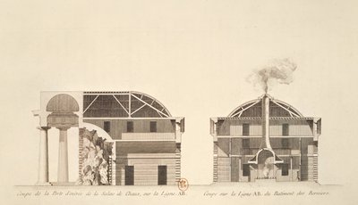 塩の入り口の断面は、理想的な都市ショー、1801年頃の作品です 作： Claude Nicolas Ledoux